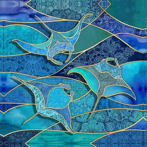 Manta Ray Quilting Square in Sapphire and Aqua - 10.81"