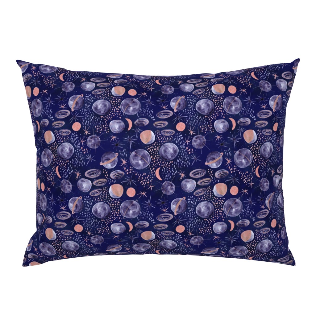 copper midnight planets - metallic watercolor in dark blue space