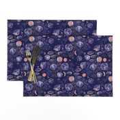 copper midnight planets - metallic watercolor in dark blue space