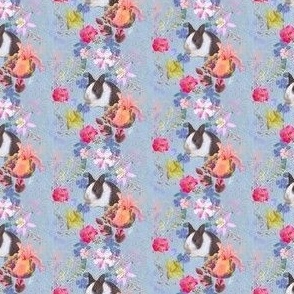 2x2-Inch Half-Drop Repeat of Spring Flowers on Soft-Blue Background with Baby Rabbits