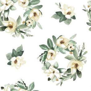 Magnolia Wreath White | Watercolor Flowers|Renee Davis