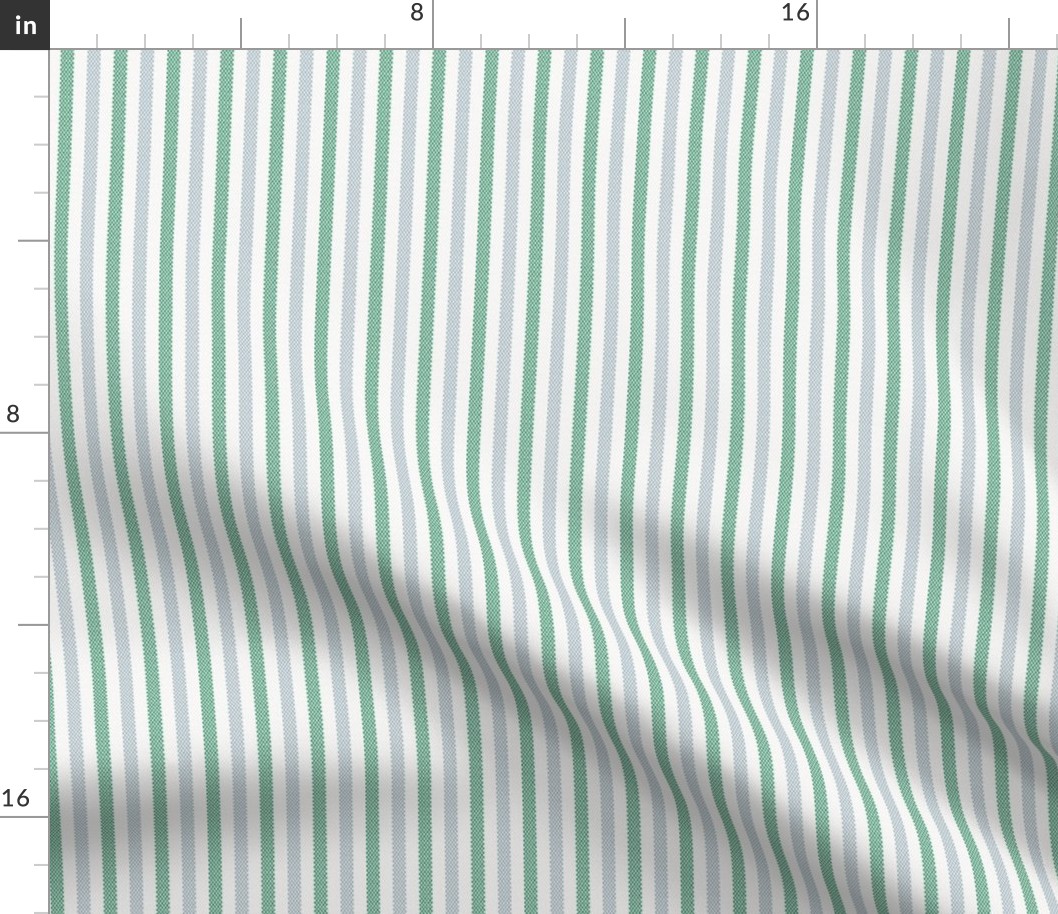 Narrow Green and Blue French Ticking Stripe