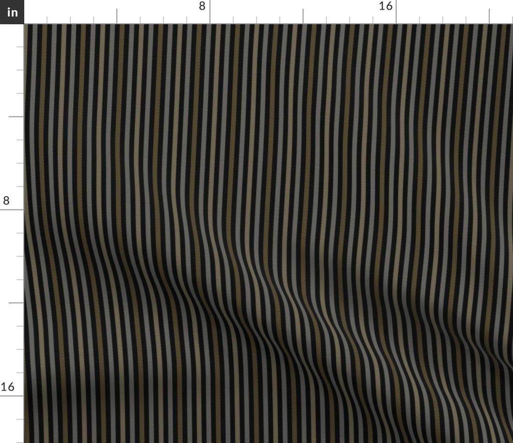 Narrow Tricolor Bronze and Gray French Ticking Stripe on Black