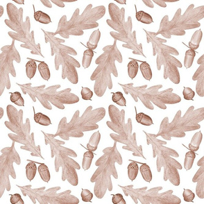 Acorn and oak leaves (brown on white)