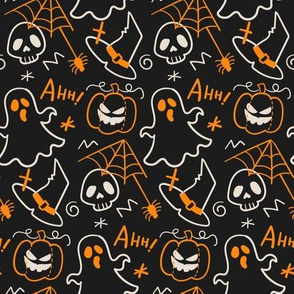 Halloween Fabric Ghosts Boo Hand Drawn Halloween Patterns