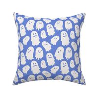 Halloween Ghosts on Blue, Cute Halloween Fabric, Blue and White Ghosts