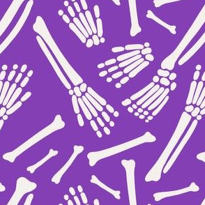 Halloween Skeletons on Purple, Cute Halloween Fabric, Purple and White Skeletons