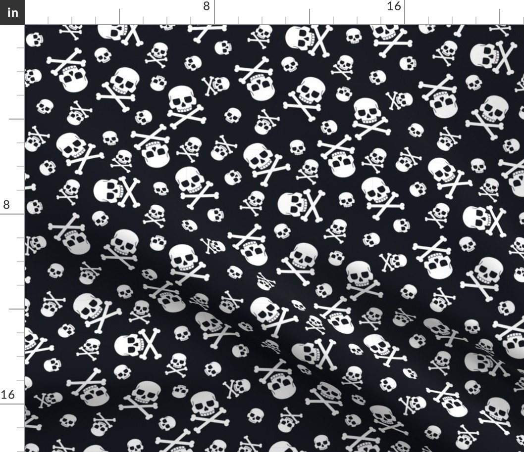 Halloween Skull and Cross Bones Black and White-01