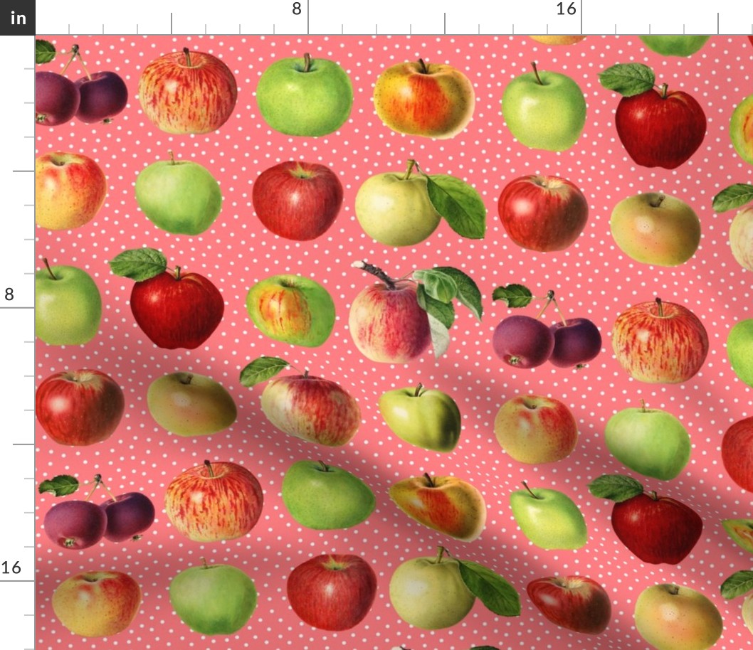 Apples and dots on coral ground