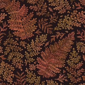 Autumnal ferns (large scale), cozy autumn watercolor pattern