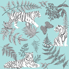 white tigers in wild field - blue