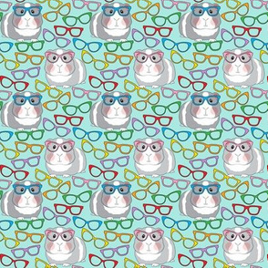 small guinea pigs with glasses on teal