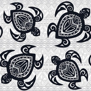 Black and gray tribal turtles