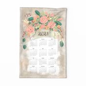 Floral calendar tea towel