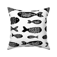 Fish in ethnic style. Black on white. 