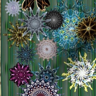 500th Design Challenge - Snowflakes on Blue/Green Split Background
