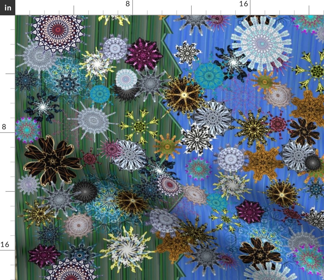 500th Design Challenge - Snowflakes on Blue/Green Split Background