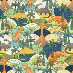 Happy Dinosaurs Mini- Autumn Colors-  Small Scale- Kids Face mask- Green Dinos- Orange Dino- Earth Tones- T-Rex and Friends