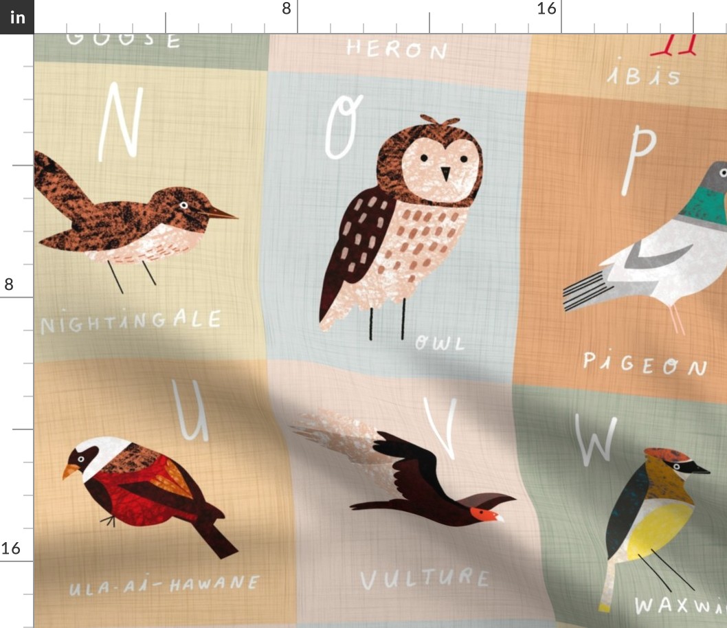 Bird Alphabet Cheater Quilt 42"x36"