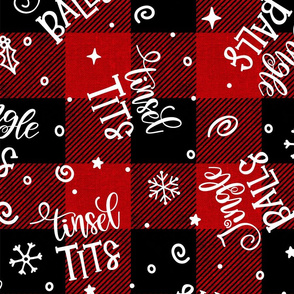Jingle Balls, Tinsel Tits Tossed on red plaid - large scale
