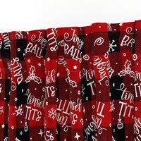 Jingle Balls, Tinsel Tits Tossed on red plaid - medium scale