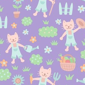 Farmer Cats on Purple