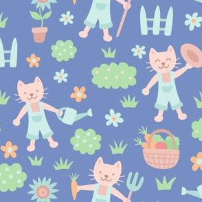 Farmer Cats on Blue