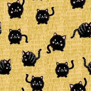 Fluffy Kittens - cute little cats on yellow / mustard yellow background