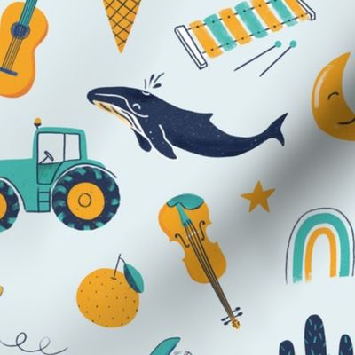 Cool boys stuff - dino, whale, tractor