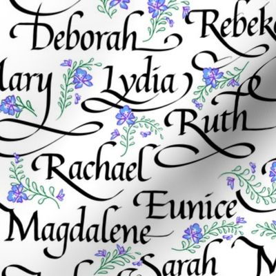 Calligraphy | Godly Women of the Bible | B+W+Blue Flowers