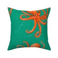 Large Octopus Pen Thief - on Bright Teal Linen