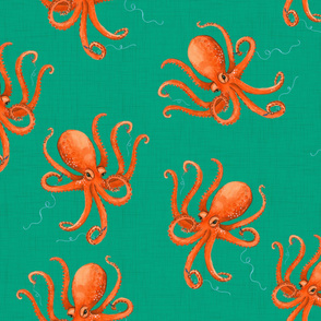 Large Octopus Pen Thief - on Bright Teal Linen