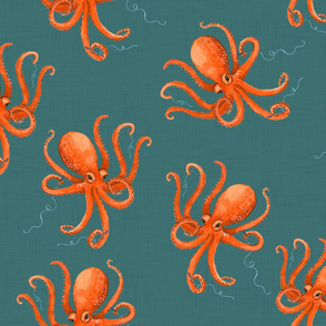 Large Octopus Pen Thief - on Dark Teal Linen