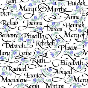 Calligraphy | Godly Women of the Bible | Sm B+W+Blue Flowers