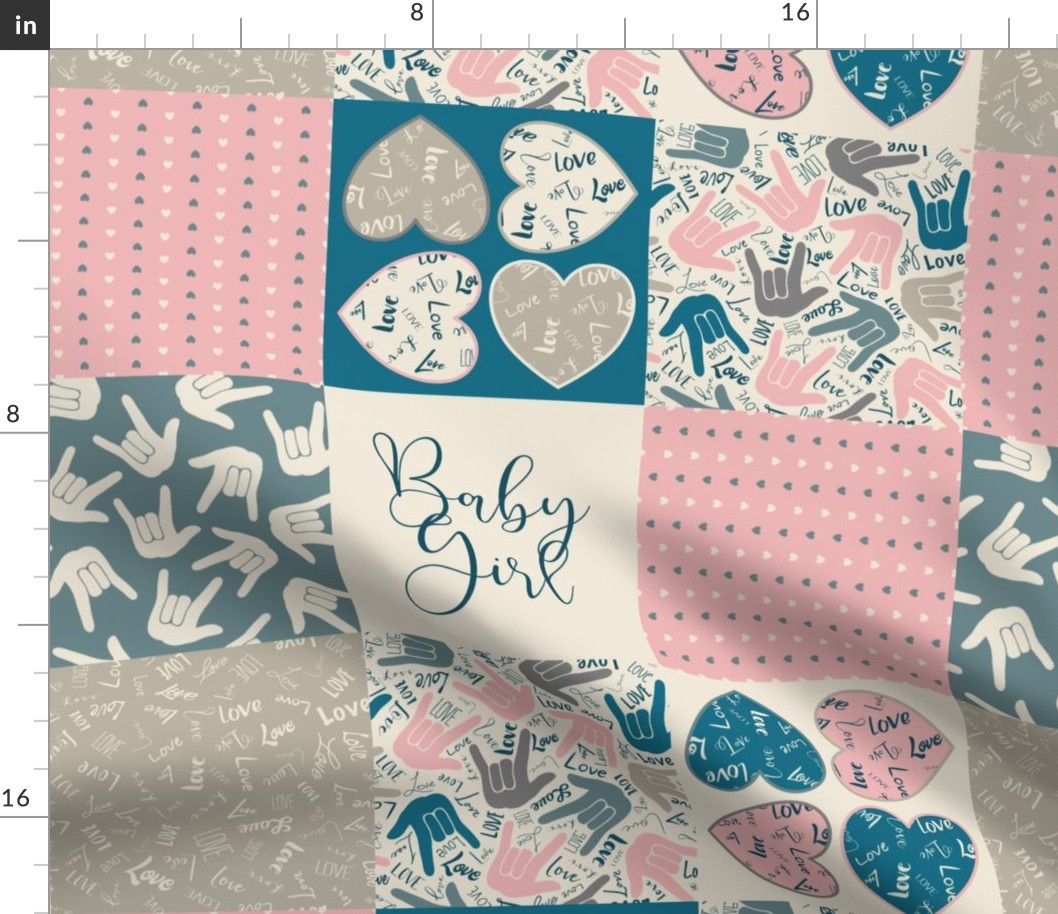 6” cheater quilt ASL baby girl vintage teal