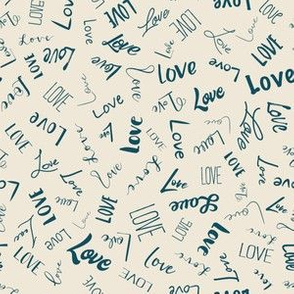 Love words scattered teal on beige