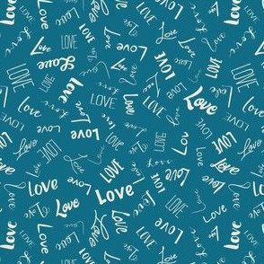 Love words scattered teal