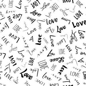 Love words scattered black white