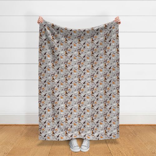 Small scale // Origami doggie friends II // grey linen texture background paper dogs