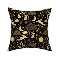 Harvest Moon Hares - Golden on black -  medium large