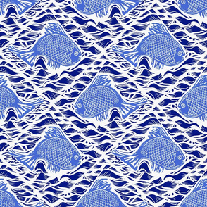 Block Print Blue Fish