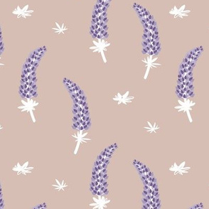 Little lavender flowers lupine blossom garden lilac purple beige