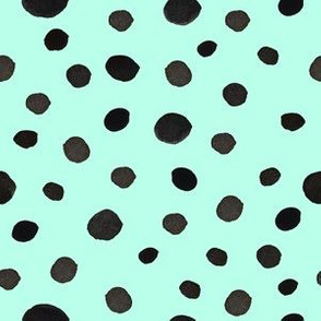 Black and Mint Modern Watercolor Polka Dots