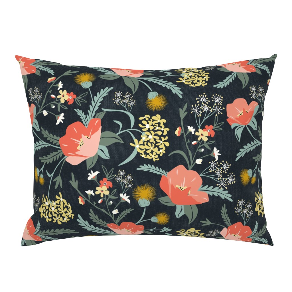 Poppy Meadow - Midnight Blue Coral Floral Large Scale