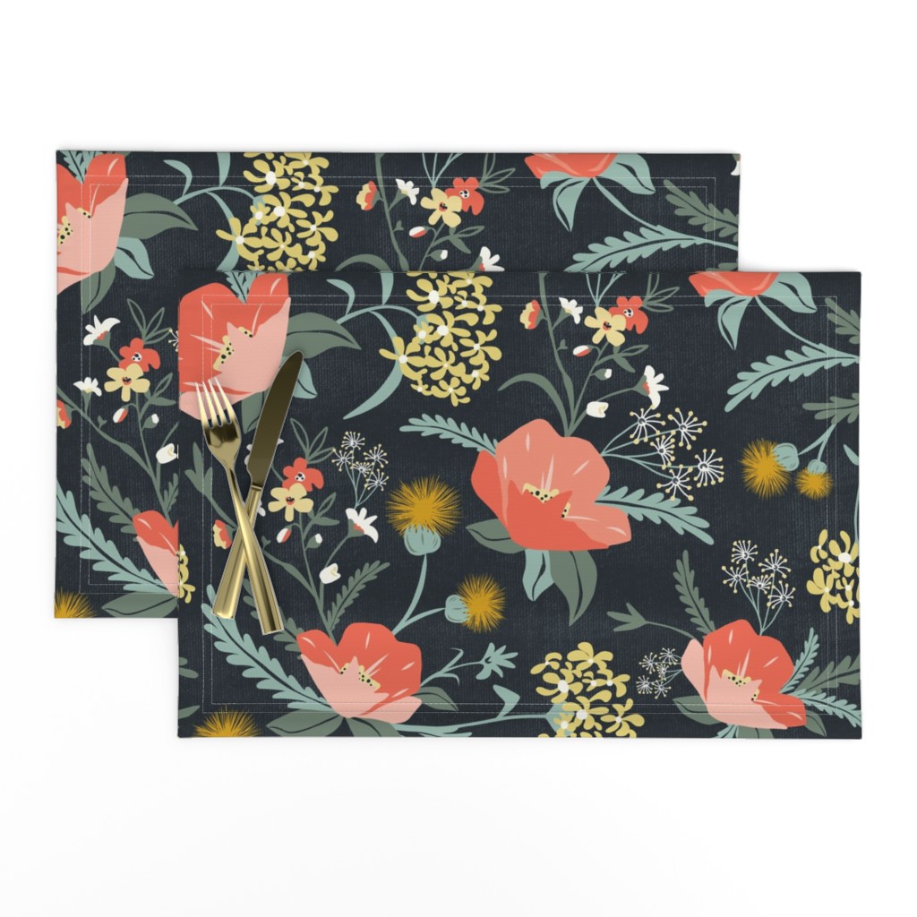 Poppy Meadow - Midnight Blue Coral Floral Large Scale