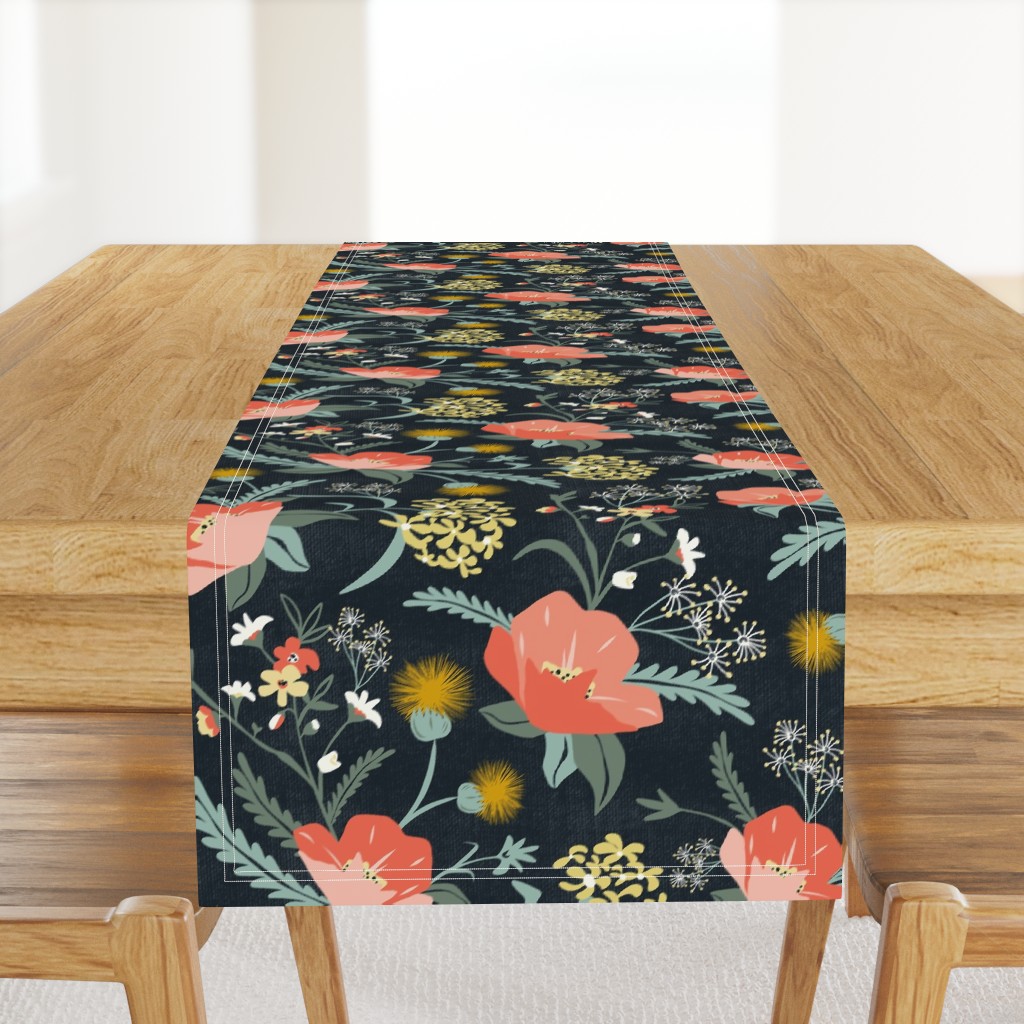 Poppy Meadow - Midnight Blue Coral Floral Large Scale