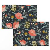 Poppy Meadow - Midnight Blue Coral Floral Large Scale