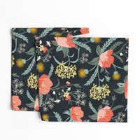 Poppy Meadow - Midnight Blue Coral Floral Large Scale