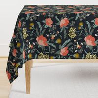 Poppy Meadow - Midnight Blue Coral Floral Large Scale