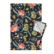 Poppy Meadow - Midnight Blue Coral Floral Large Scale